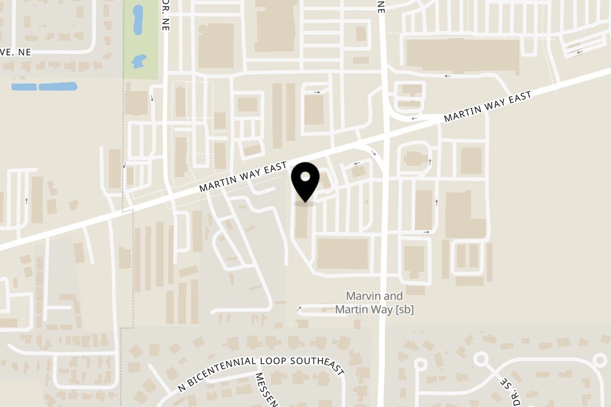 Map showing the location of New York Vinny's Pizza Lacey on 8205 Martin Way E in Lacey